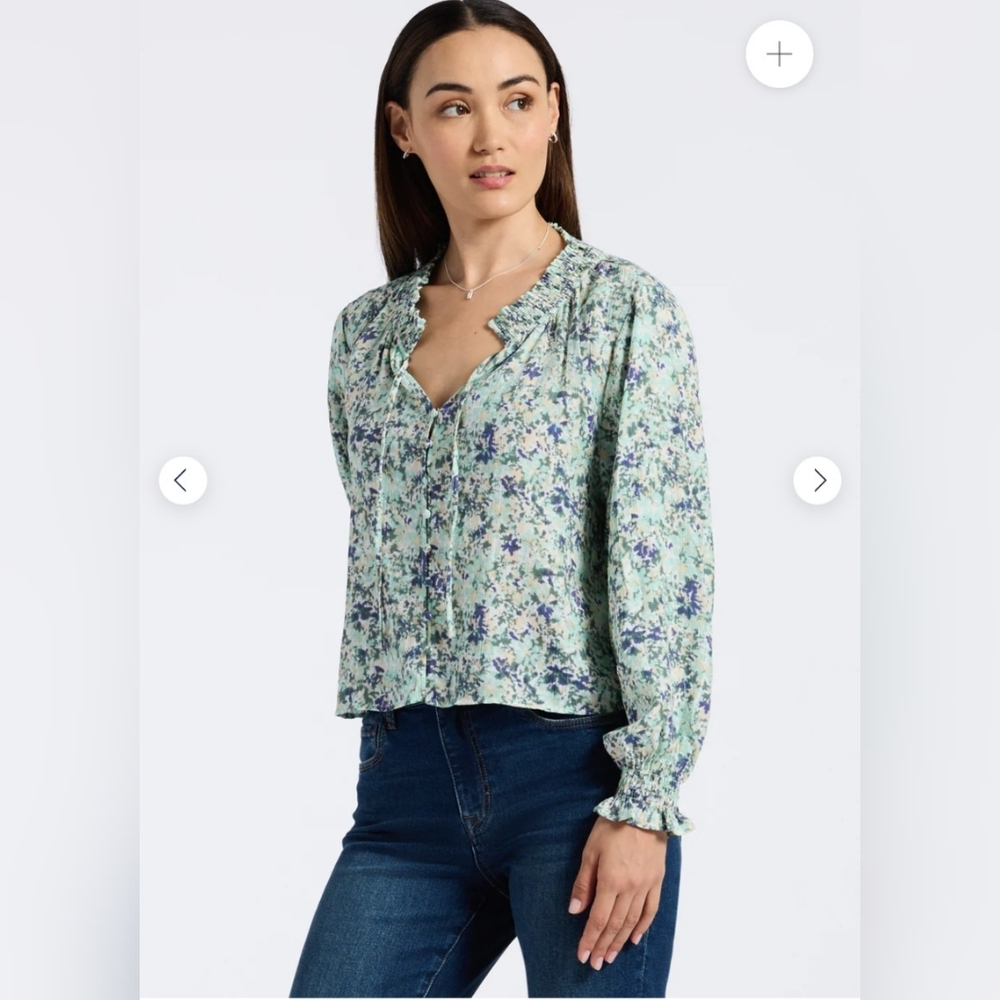 Buffalo David Bitton Maylah Women's Floral Print Long-Sleeve Boho Smocked Blouse